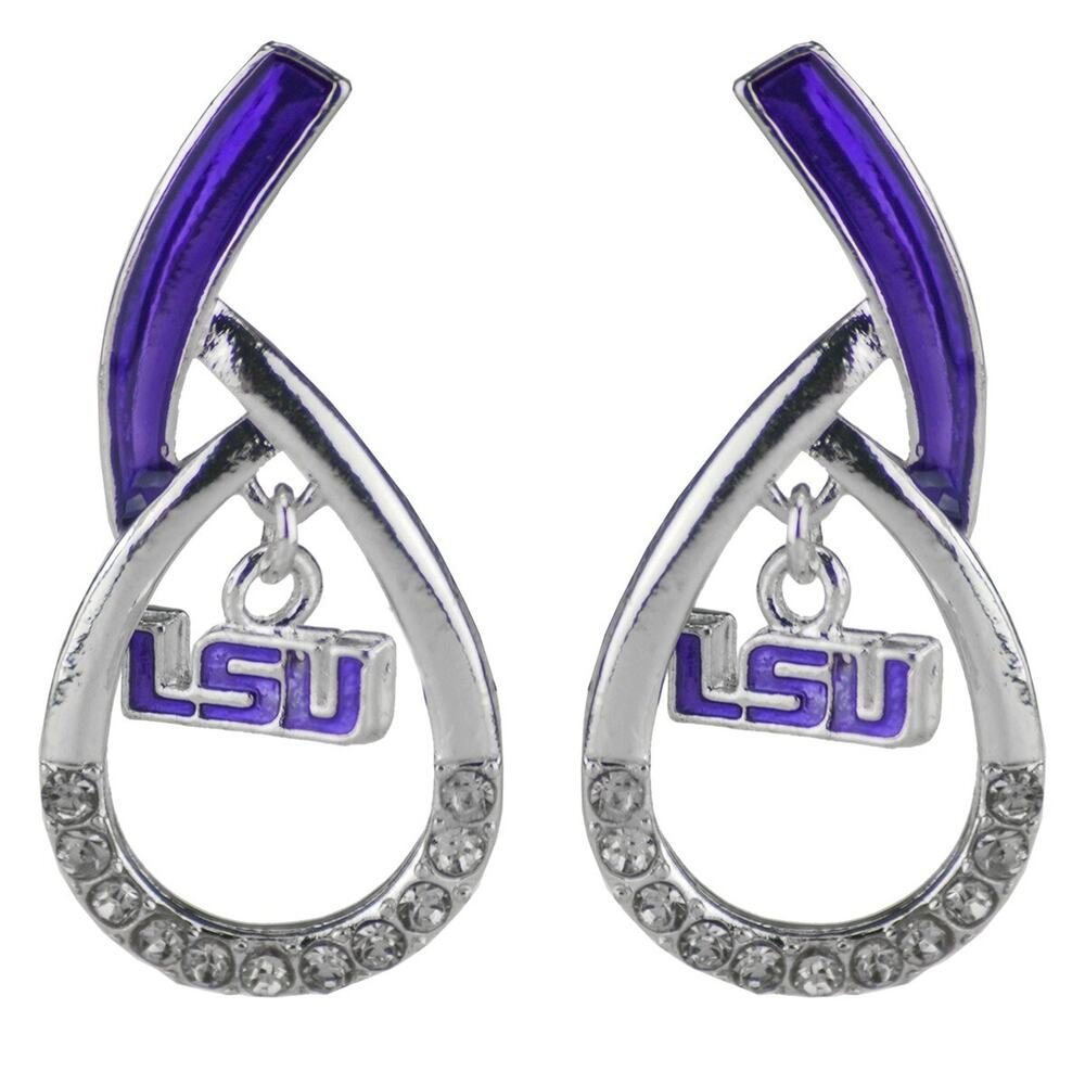 LSU Tigers Women's Tear Drop Earrings 1.5 Inch Drop Team Logo & Color NCAA